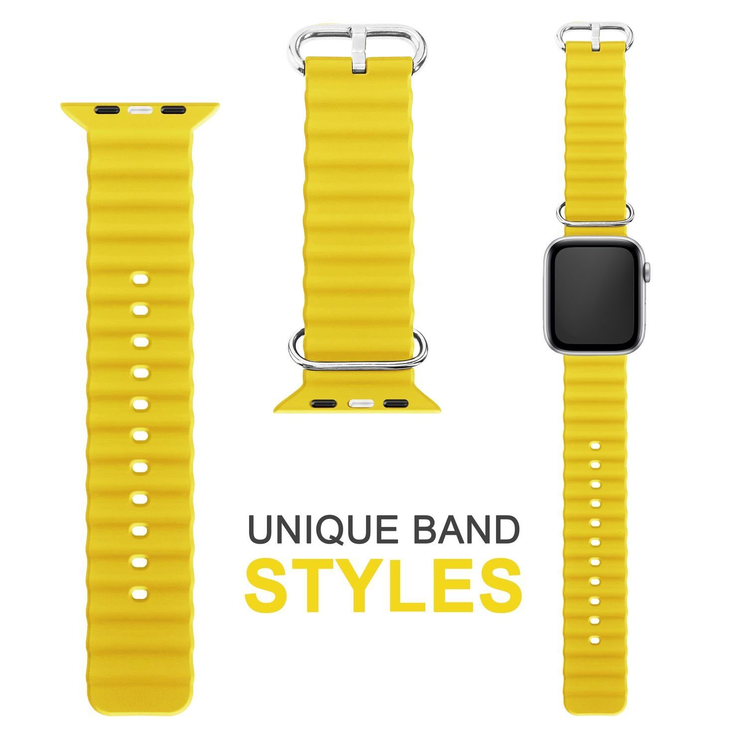 Nalia Smartwatch-Armband Apple Watch 38/40/41/42mm, Ocean Style Sportarmband / Silikon Ersatzband / Metall-Ring Verschluss – Bild 3 von 5