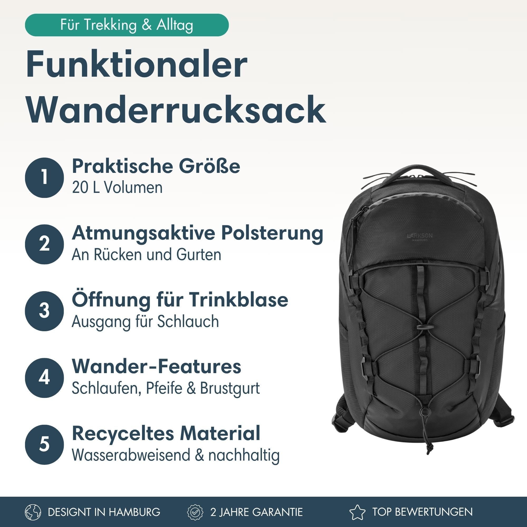 LARKSON Wanderrucksack Klint Small Rucksack 19 L mit Trinkblasenöffnung (1- günstig online kaufen