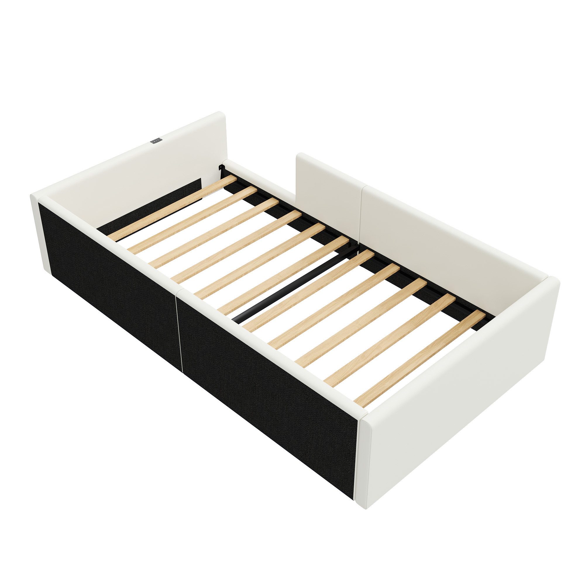 Merax Polsterbett gepolstertes Plattformbett Jugendbett mit USB & Typ-C (1-tlg), Kinderbett 90x200cm mit Schutzgeländer und Holzrahmen, Kunstleder – Bild 5 von 5