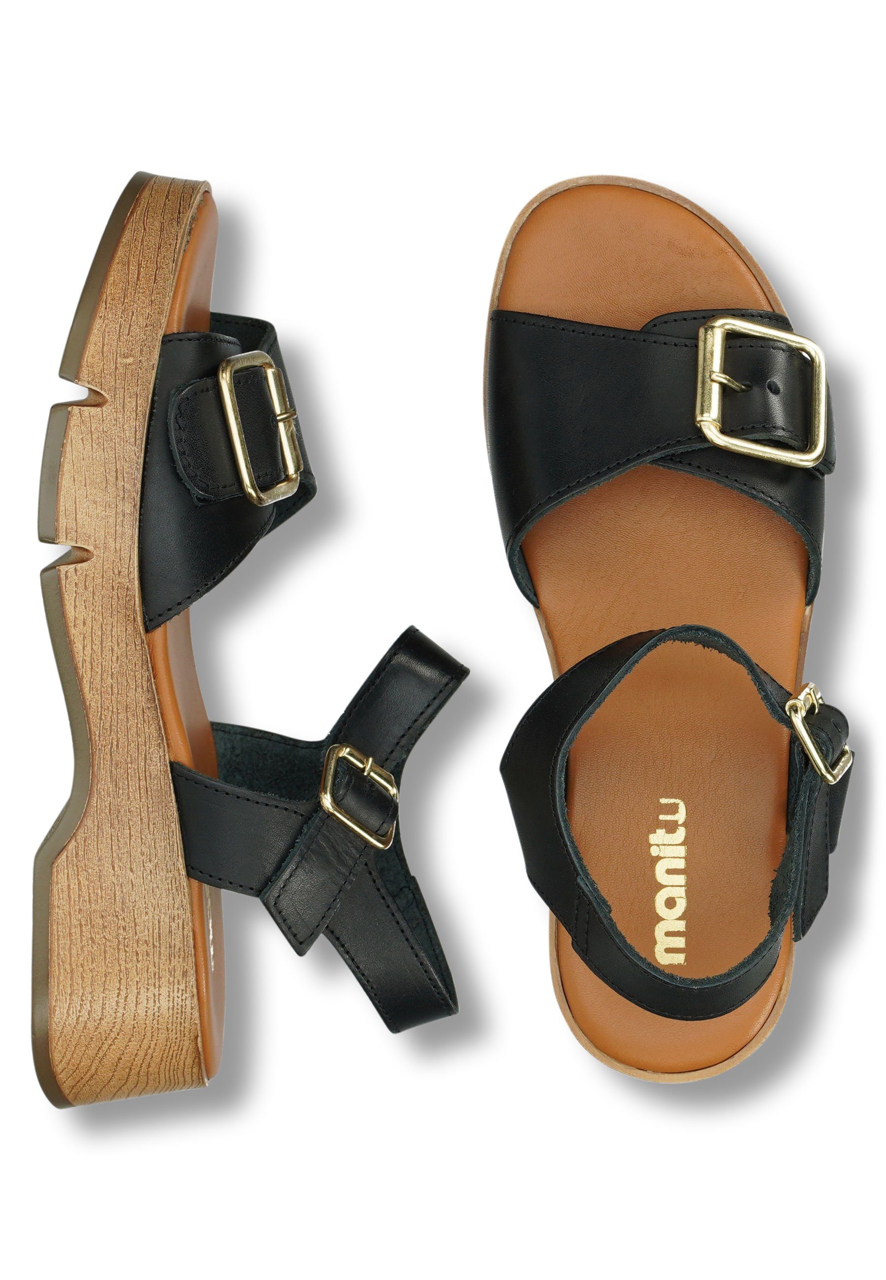 Manitu Sandalen Sandalette aus schwarz Leder echtem