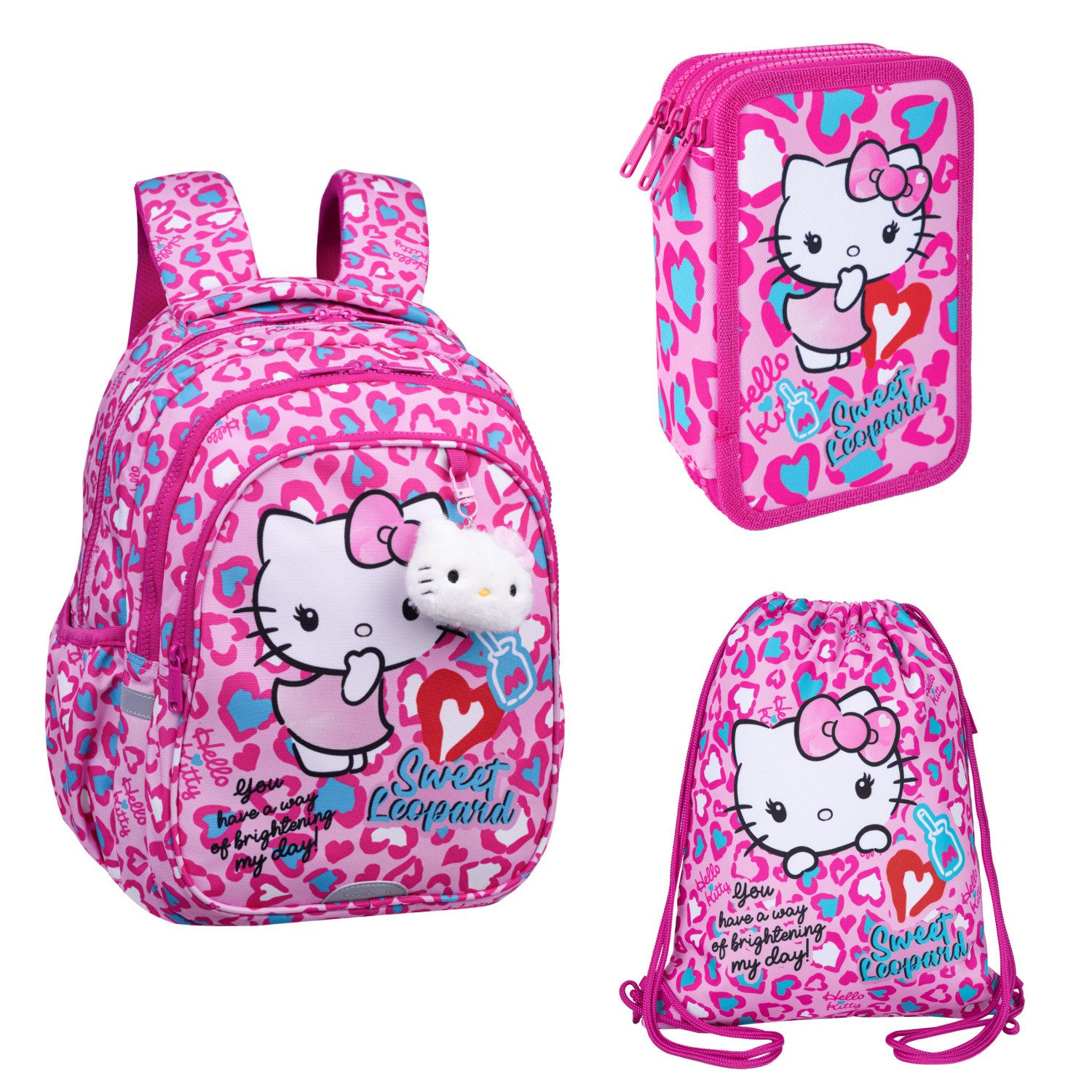 CoolPack Schulrucksack Hello Kitty Schulset: Rucksack, Federmäppchen, Sporttasche, 2 Fächer, Größe: 15", Verstärkter Boden