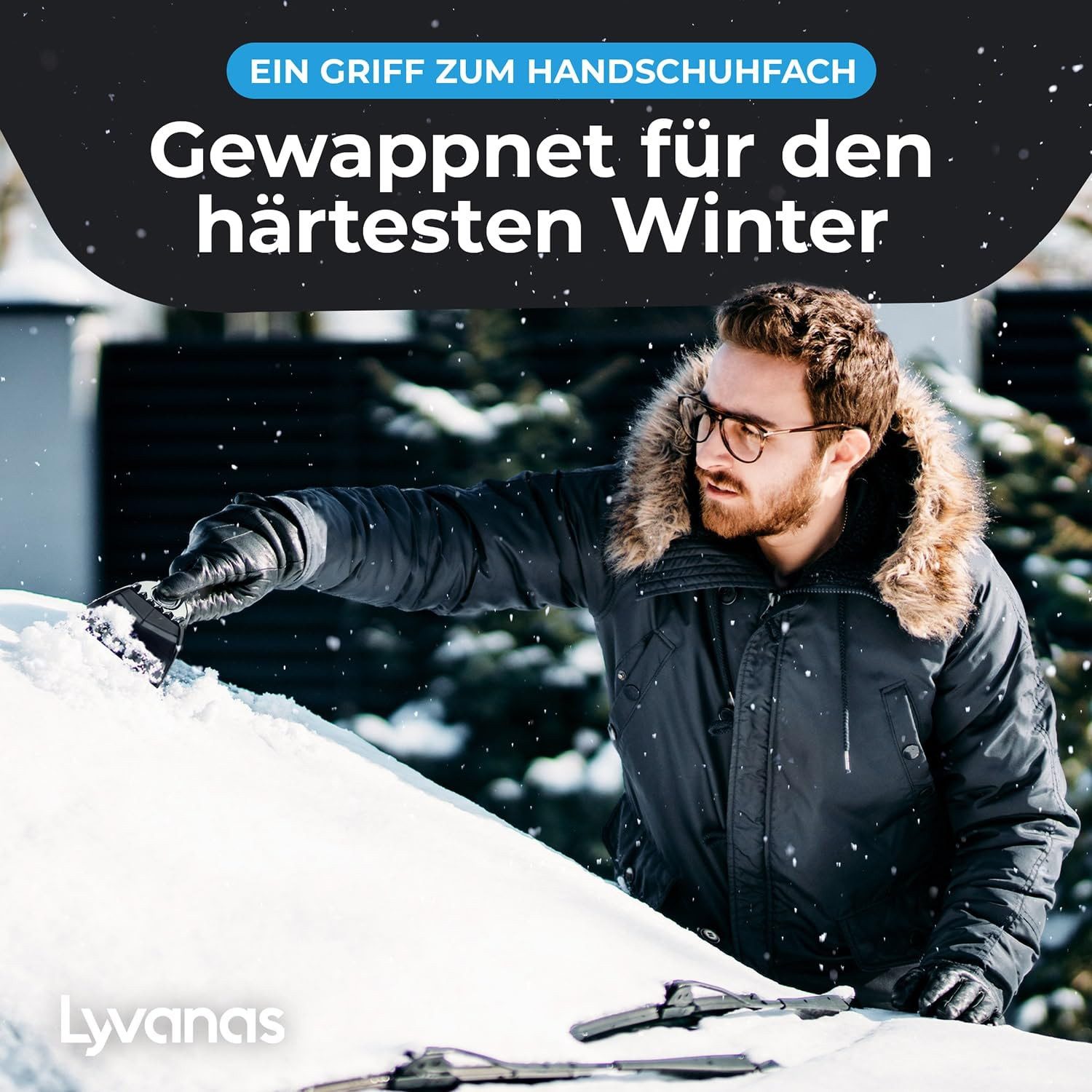 Lyvanas Car Ice Scraper - Ergonomic Professional Windscreen Scraper for Cars, Fast & Powerful, Efficient & Safe Snow Scraper for Cars, Made of Premium ABS