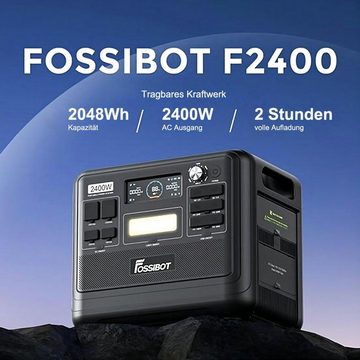 Fossibot Stromerzeuger F2400 2400 W Leistung, 2048 Wh LiFePO4-Akku, Tragbares Kraftwerk, 4,60 in kW, 3xAC RV Auto USB Typ-C QC3.0 PD DC5521 Reine Sinuswelle Vollsteckdosen