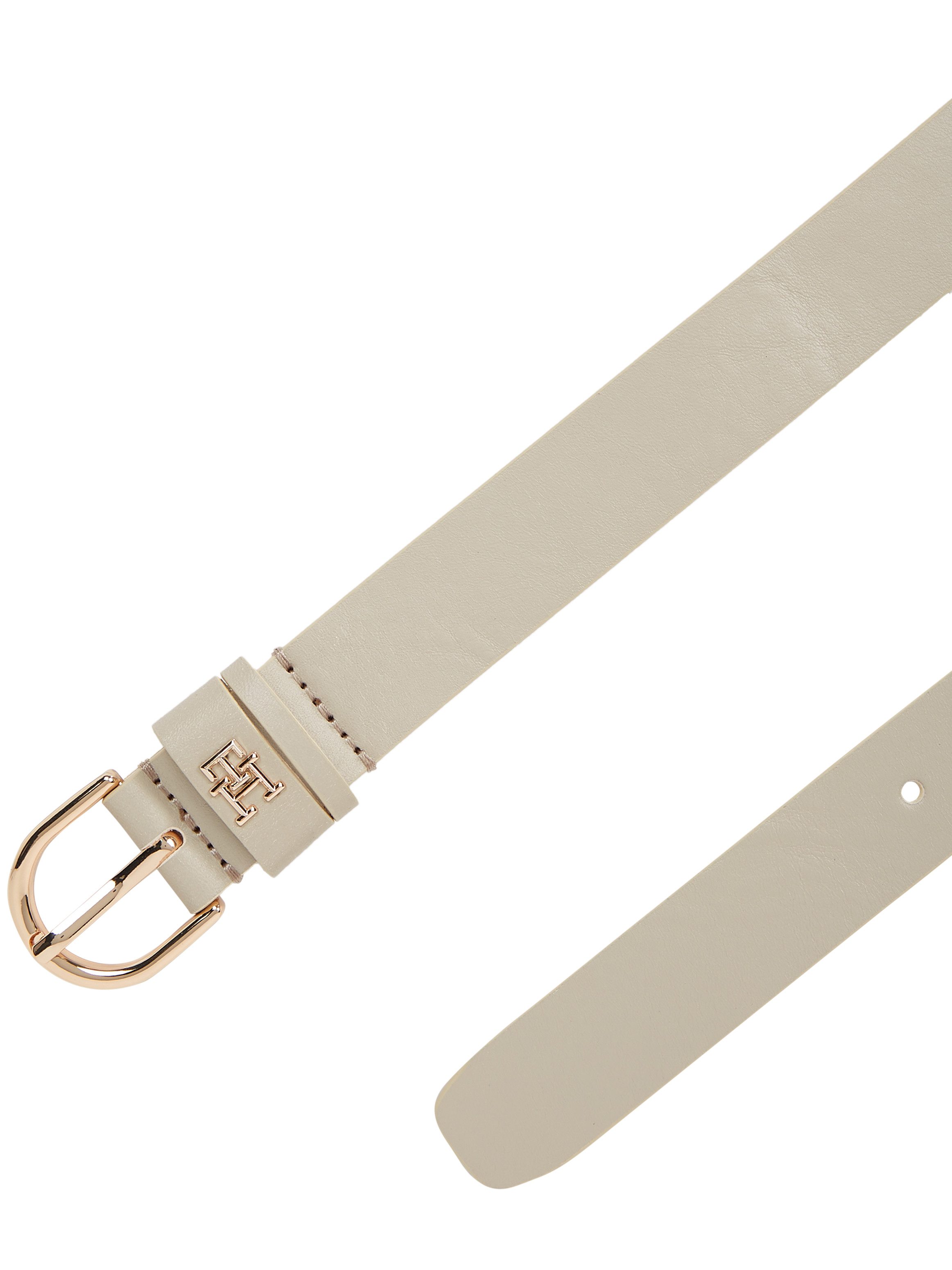Tommy Hilfiger Ledergürtel ESSENTIAL EFFORTLESS 2.5 cm breit GOLD Logoemblem, weiche Haptik, ovale Einfachdornschließe