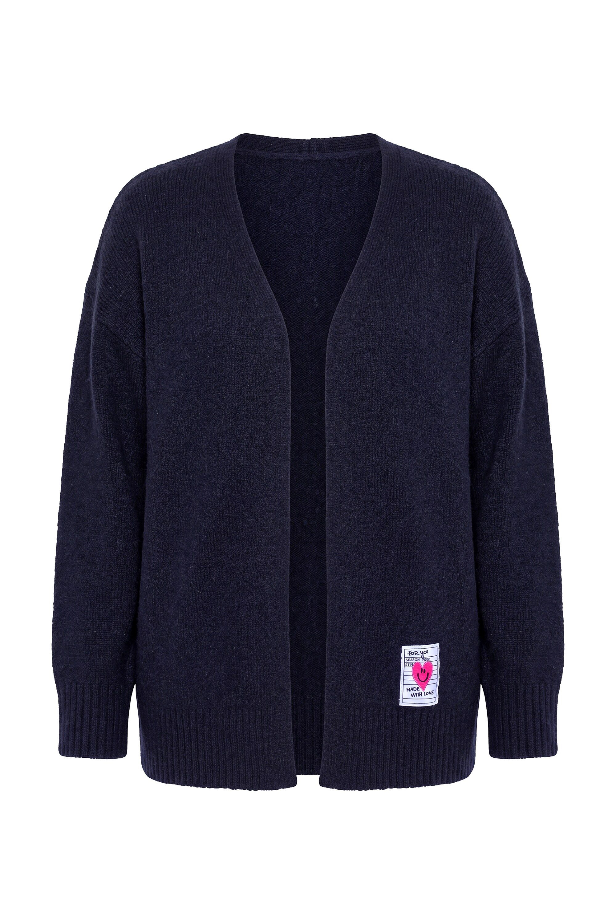 MIAMODA Strickjacke Strickjacke Loose Fit offene Form Herz-Patch – Bild 2 von 3