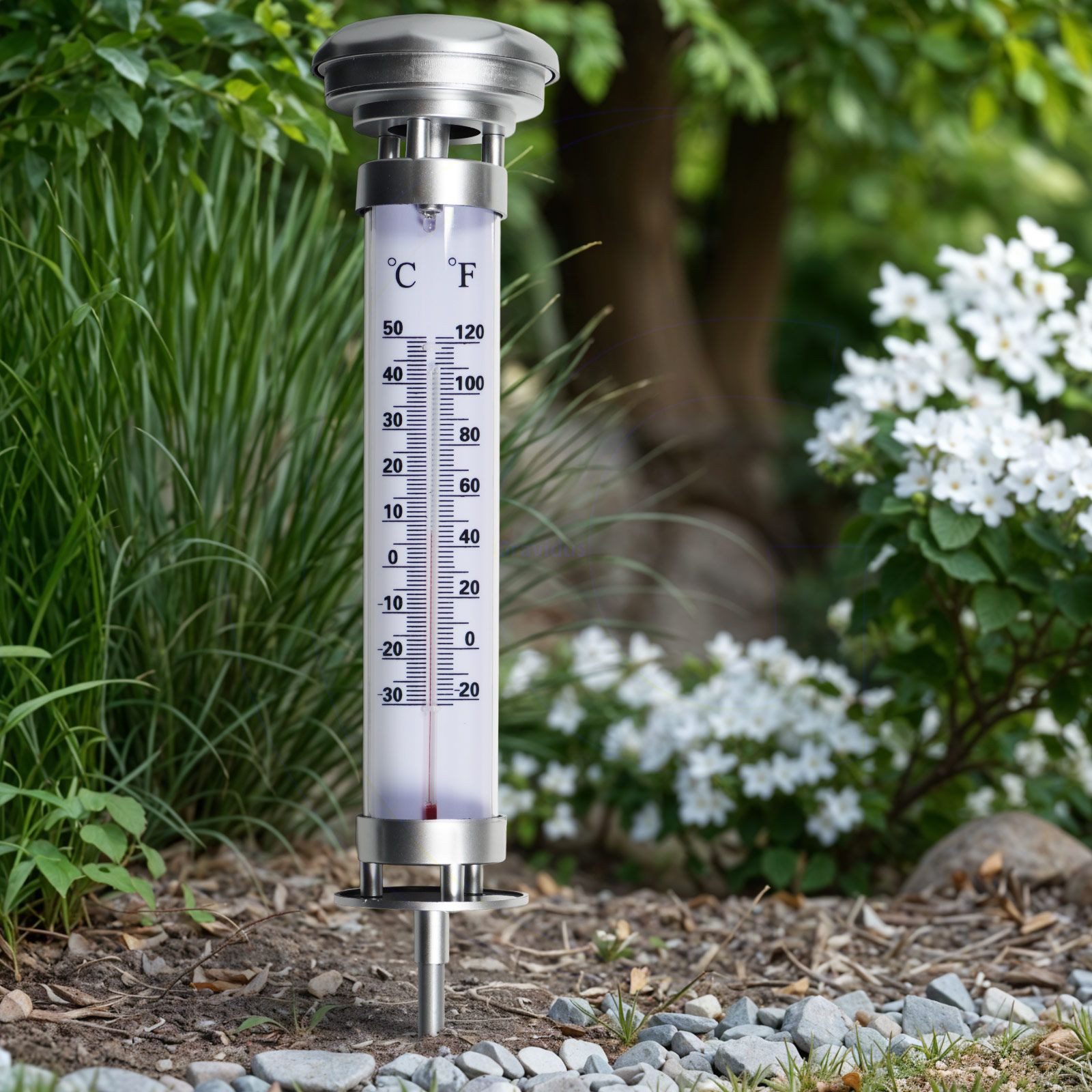 Gartenthermometer Solar Thermometer mit Erdspieß und LED-Beleuchtung