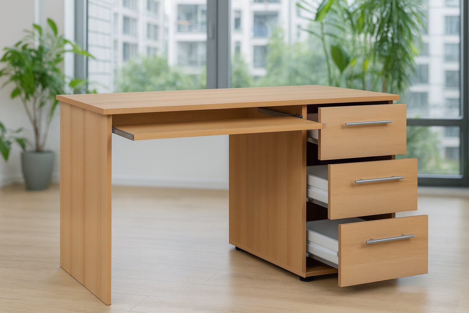 bv-vertrieb Schreibtisch PC Tisch 115x56x73 cm Computertisch Buche dekor Tastaturauszug #528, Tastaturauszug, 3 Auszüge