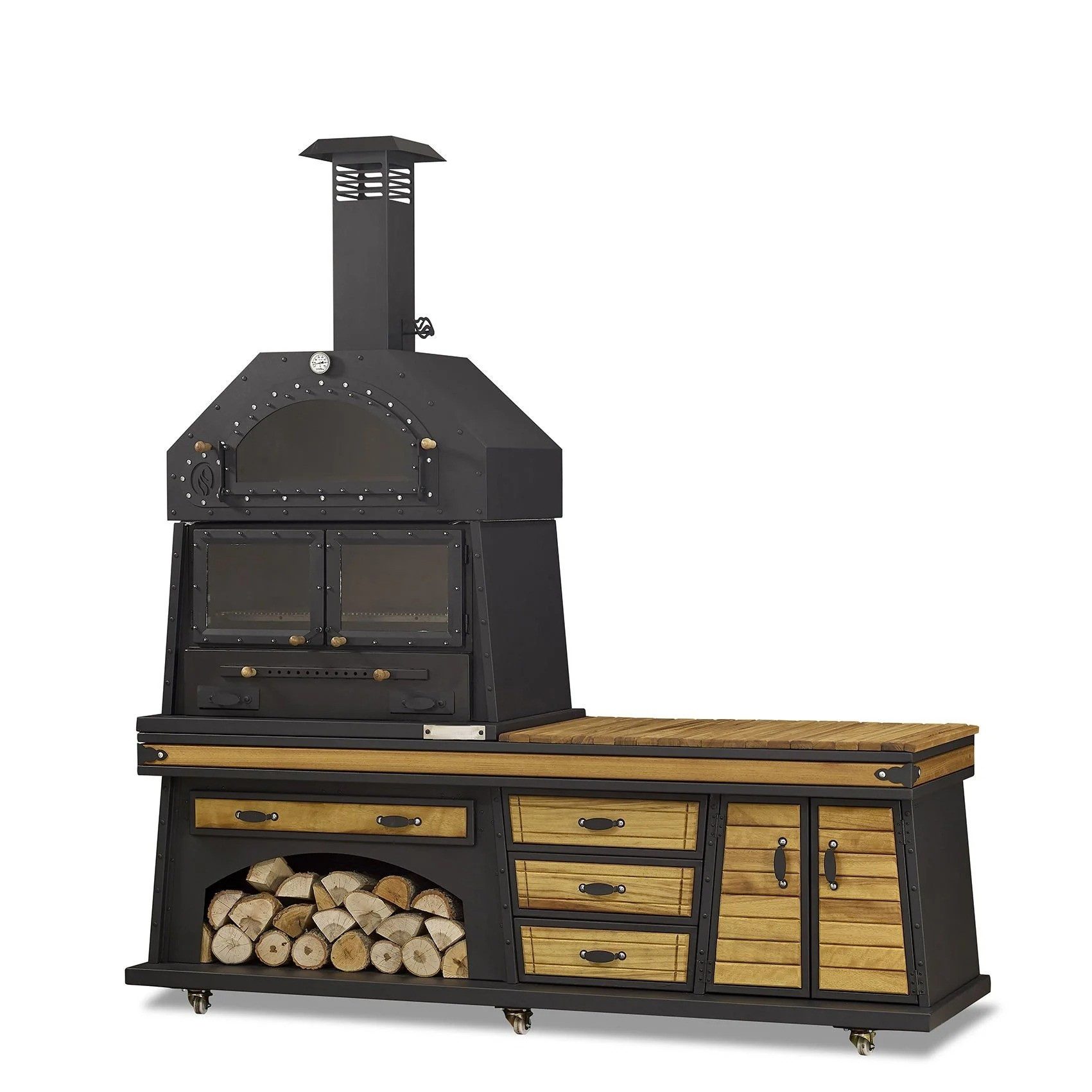 JVmoebel Outdoor-Küche Elegante Außenküche aus Holz und Edelstahl in Schwarz, Made in Europe