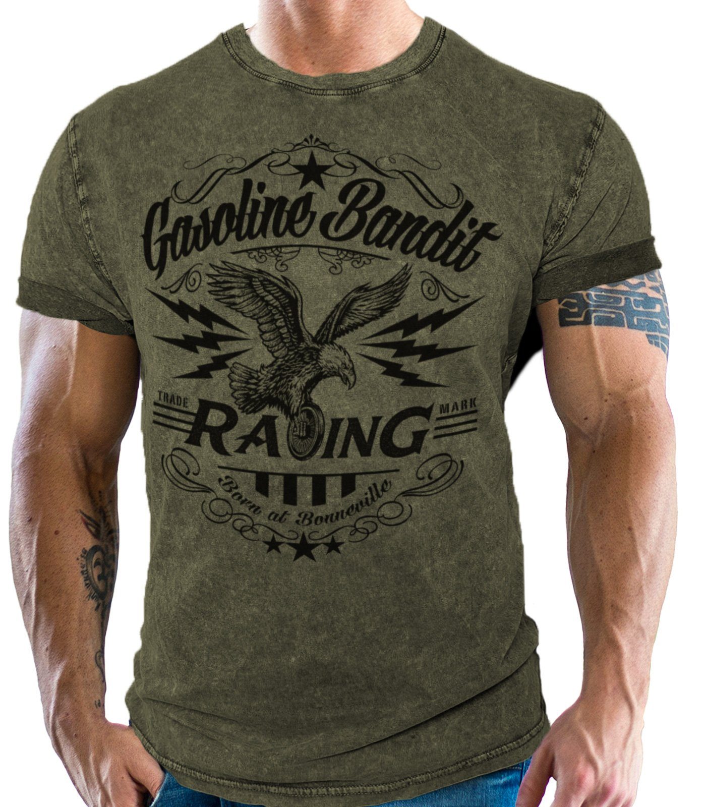 GASOLINE BANDIT® T-Shirt für Biker und Racer: Born in Bonneville Racing Team vintage used Look