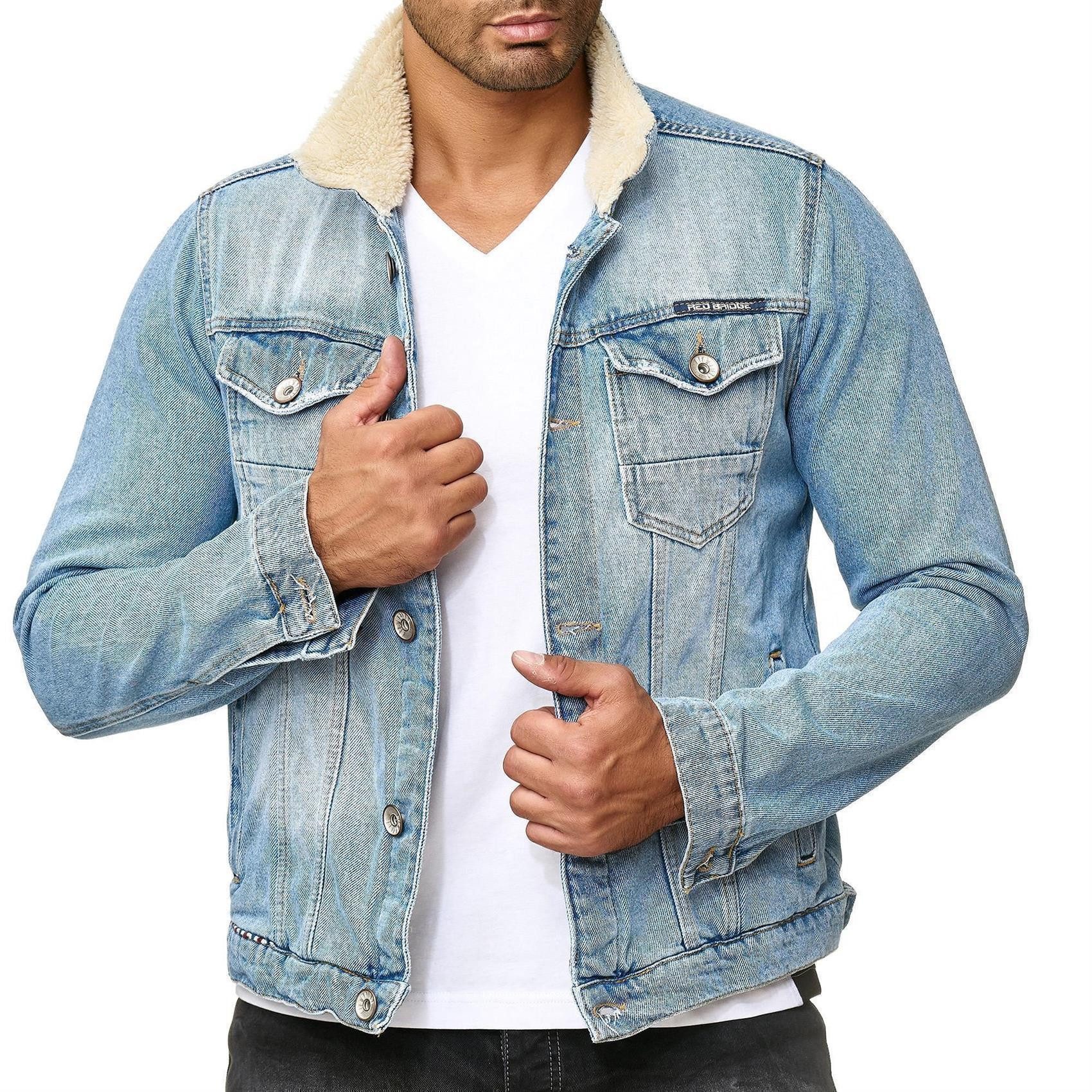 Jeansjacke aus robustem Denim mit weichem Teddyfell-Kragen