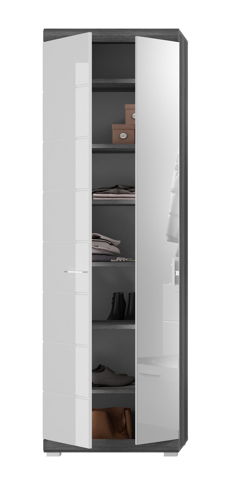 xonox.home Schuhschrank Garderobenschrank Scout, weiß Hochglanz / rauchsilber