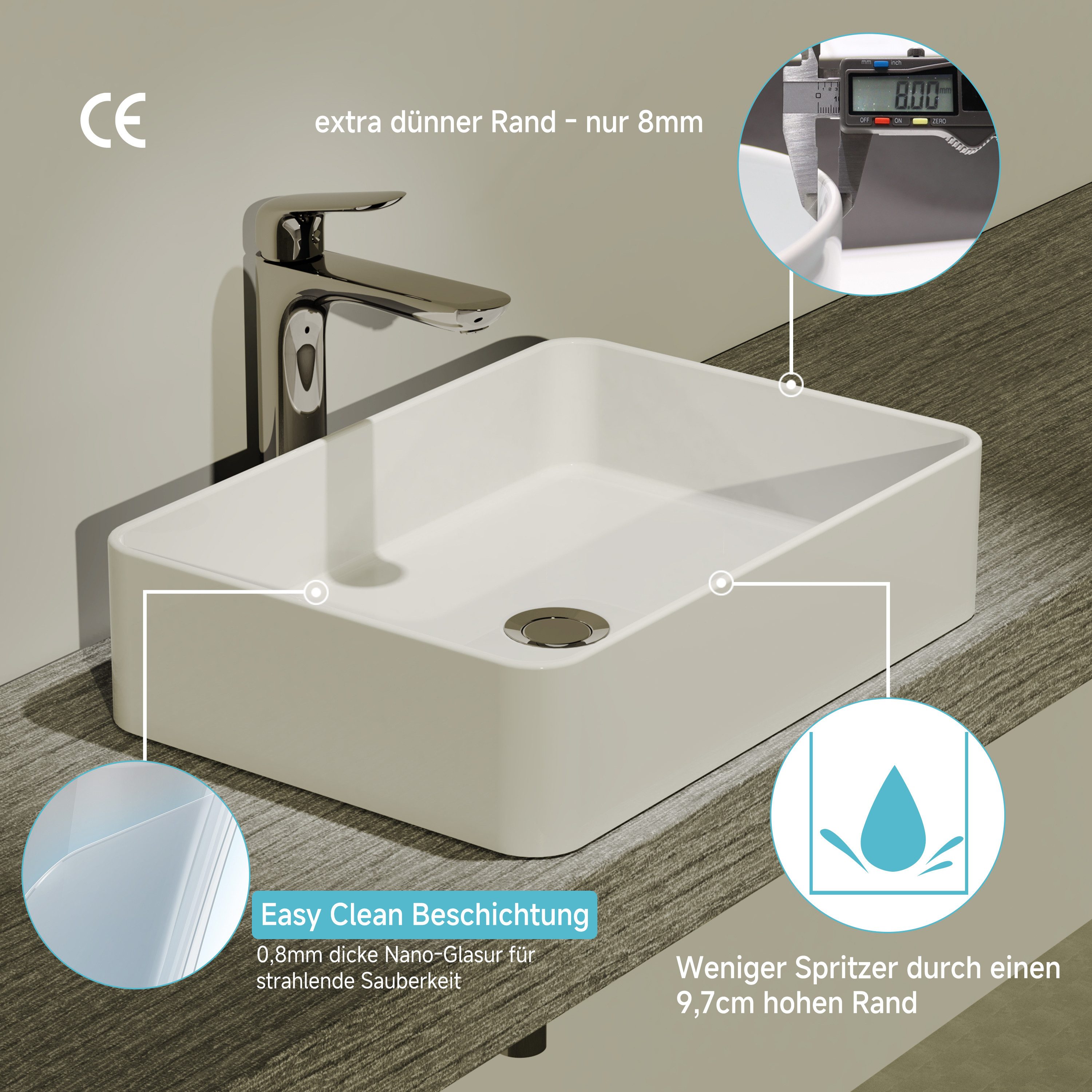welltime Aufsatzwaschbecken, NANO Glasur