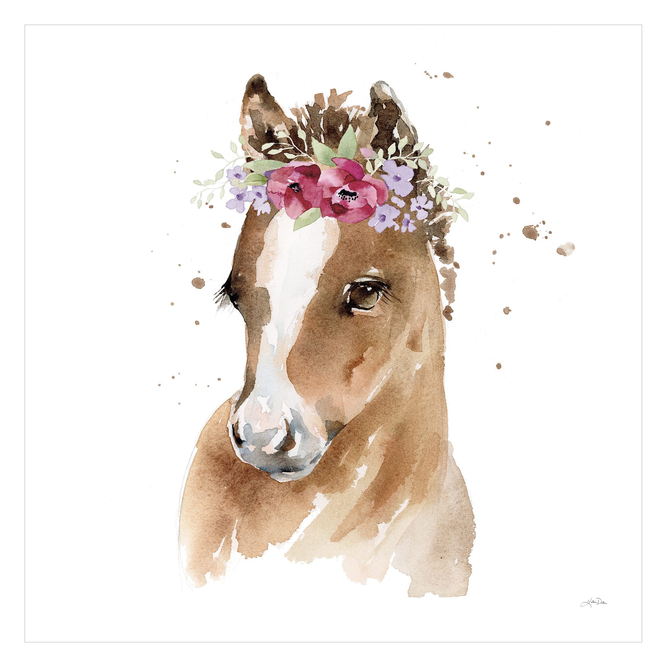 Bilderdepot24 Kindertapete Florales Pferd Aquarell Kinder Kunst Tiere braun moderne Wanddeko XXL, Glatt, Matt, (Vliestapete inkl. Kleister oder selbstklebend), Mädchenzimmer Jungenzimmer Babyzimmer Bildtapete Fototapete Wandtapete