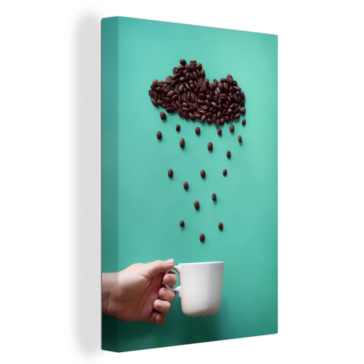 OneMillionCanvasses® Leinwandbild Wolke mit fallenden Kaffeebohnen, (1 St), Leinwandbild fertig bespannt inkl. Zackenaufhänger, Gemälde, 20x30 cm