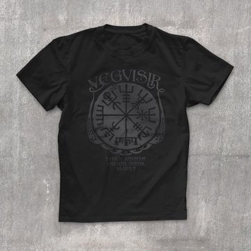 Print-Shirt Herren T-Shirt Vegvisir Runenkompass nordischer Kompass Wikinger Nordmänner Mythologie Neverless® mit Print