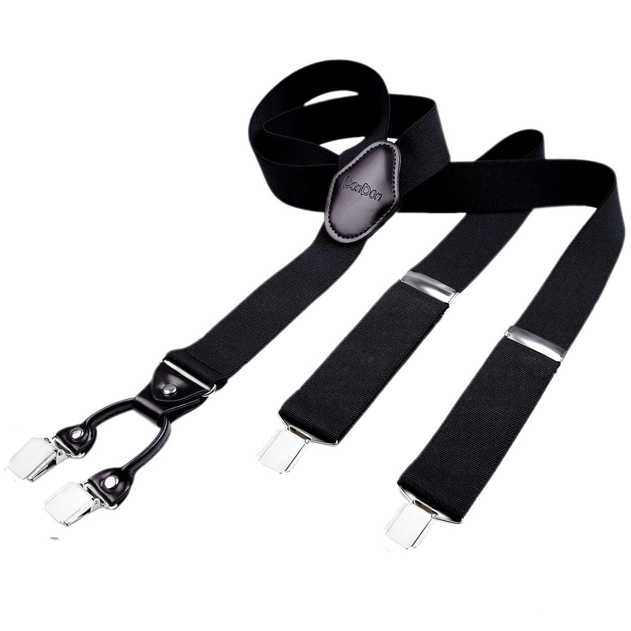 DonDon Hosenträger für Herren 3,5 cm breit 4 Clips mit braunem Leder längen günstig online kaufen