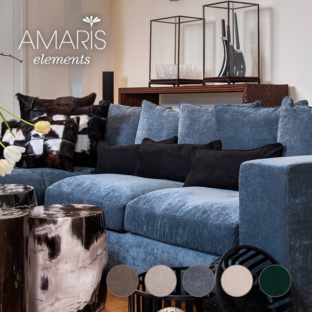 AMARIS Elements Ecksofa 'Moore'+'Newman' Recamiere 3m L-Form Samt od. Blau / (Samt) links rechts Wolloptik