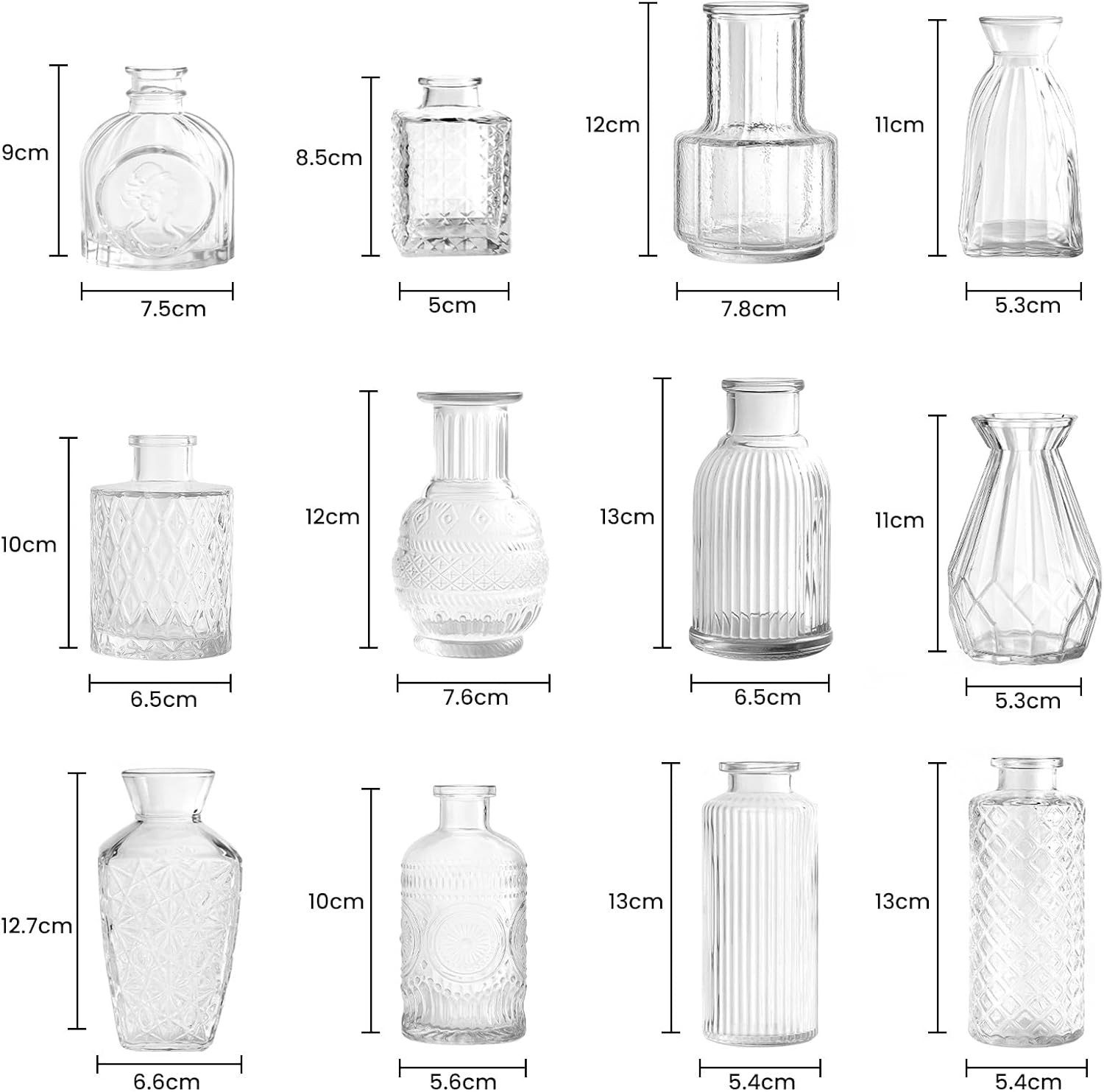 Youyijia Tischvase Glasvase 12er-Set – Kleine Vintage Vasen mit Diamantschl günstig online kaufen