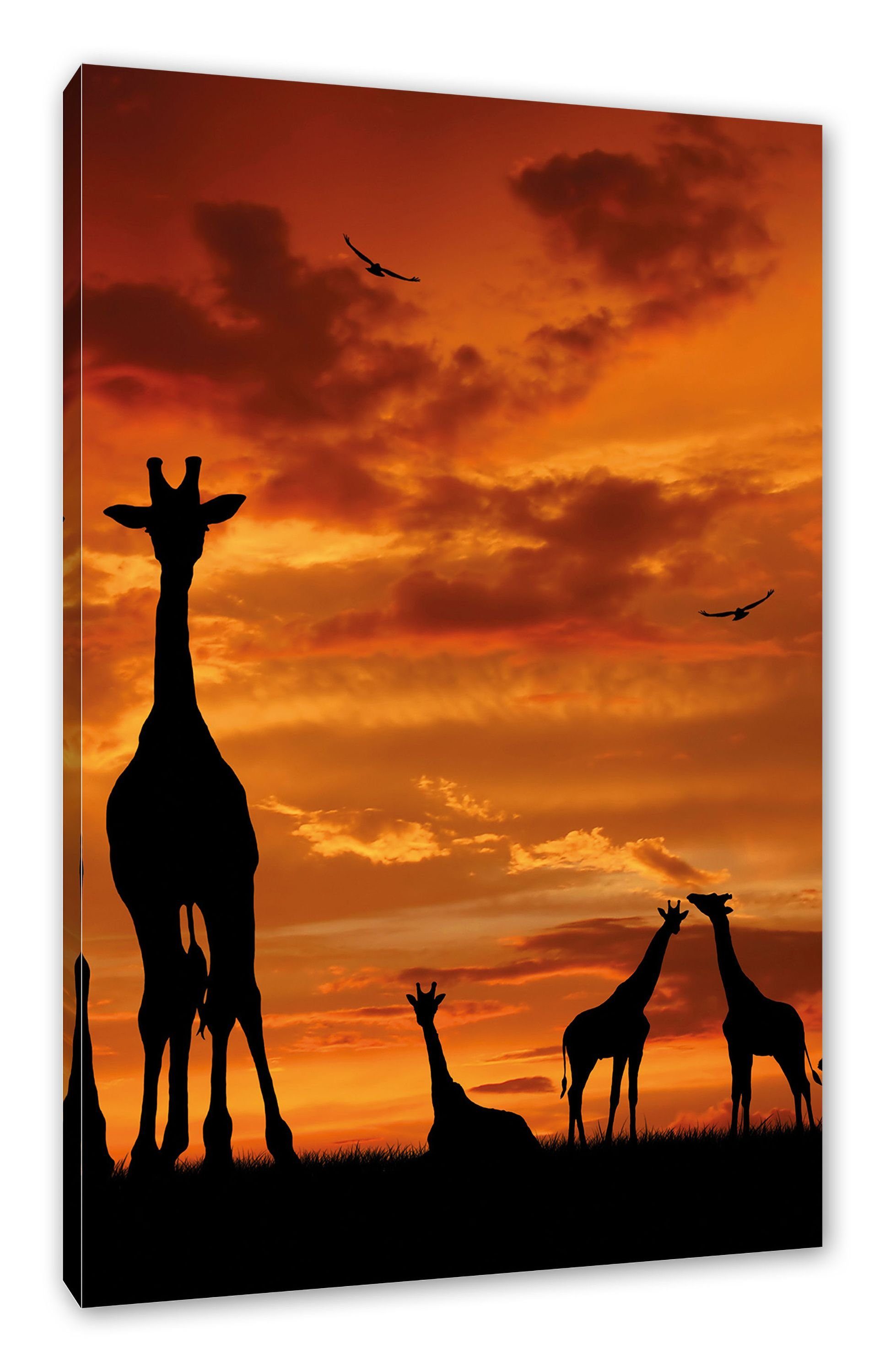 Pixxprint Leinwandbild Afrika Giraffen im Sonnenuntergang, Afrika Giraffen im Sonnenuntergang (1 St), Leinwandbild fertig bespannt, inkl. Zackenaufhänger