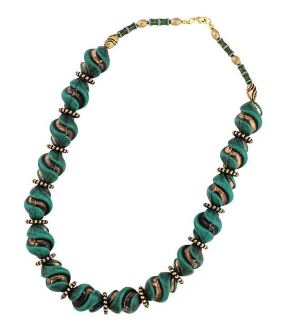 Collier Modeschmuck Kette Schraubenperle Türkis-Altgold Kunststoff 51 cm
