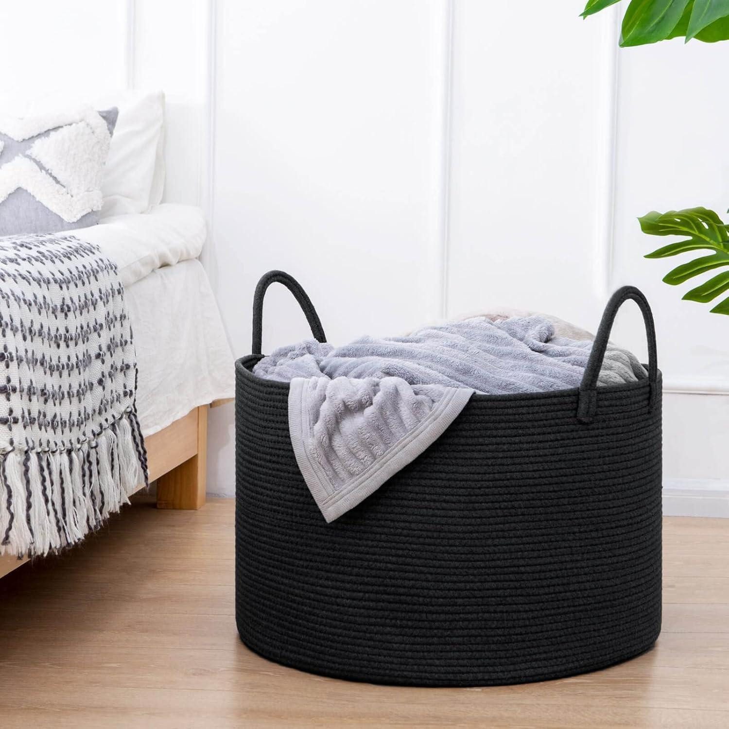 LuxusKollektion Wäschekorb Wäschekorb Geflochten Baumwolle Badezimmer Schwarz 83L – Bild 4 von 5