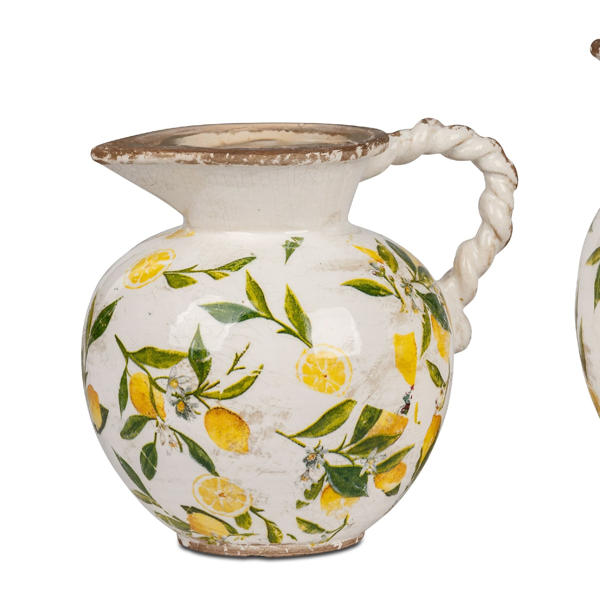 formano Dekovase Vintage Lemon, Höhe: 19cm, Farbe: Weiß, Motiv: Zitronen
