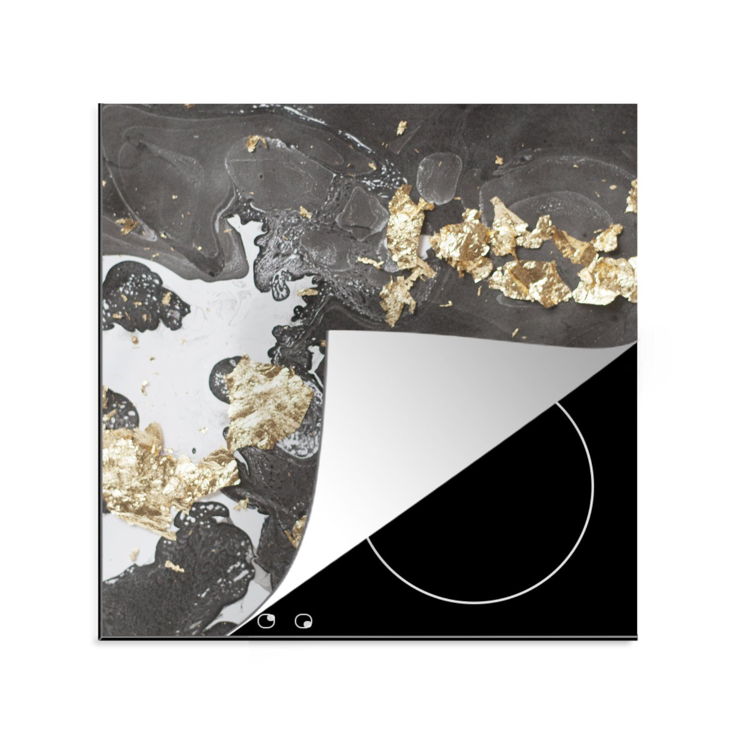 MuchoWow Herdblende-/Abdeckplatte Marmor - Weiß - Schwarz - Muster, Vinyl, (1 tlg), 78x78 cm, Ceranfeldabdeckung, Arbeitsplatte für küche