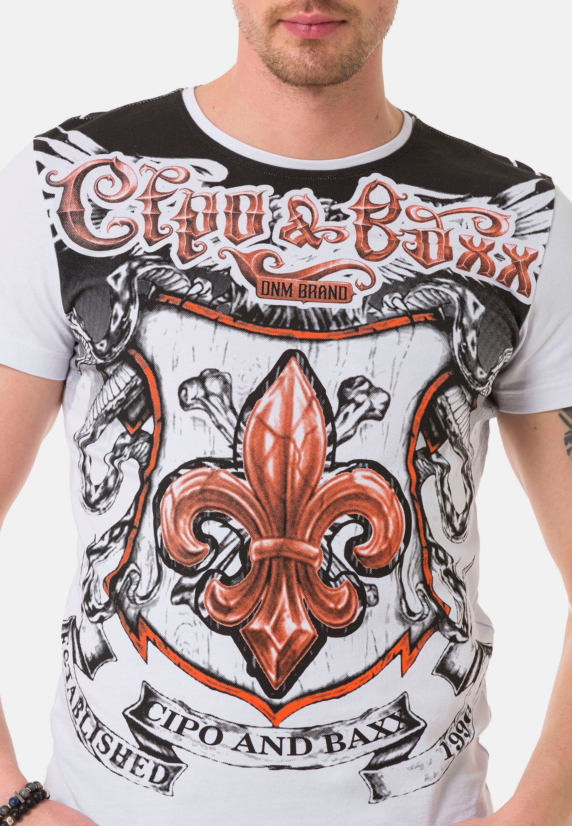 Cipo & coolen weiß T-Shirt Wappenprints mit Baxx