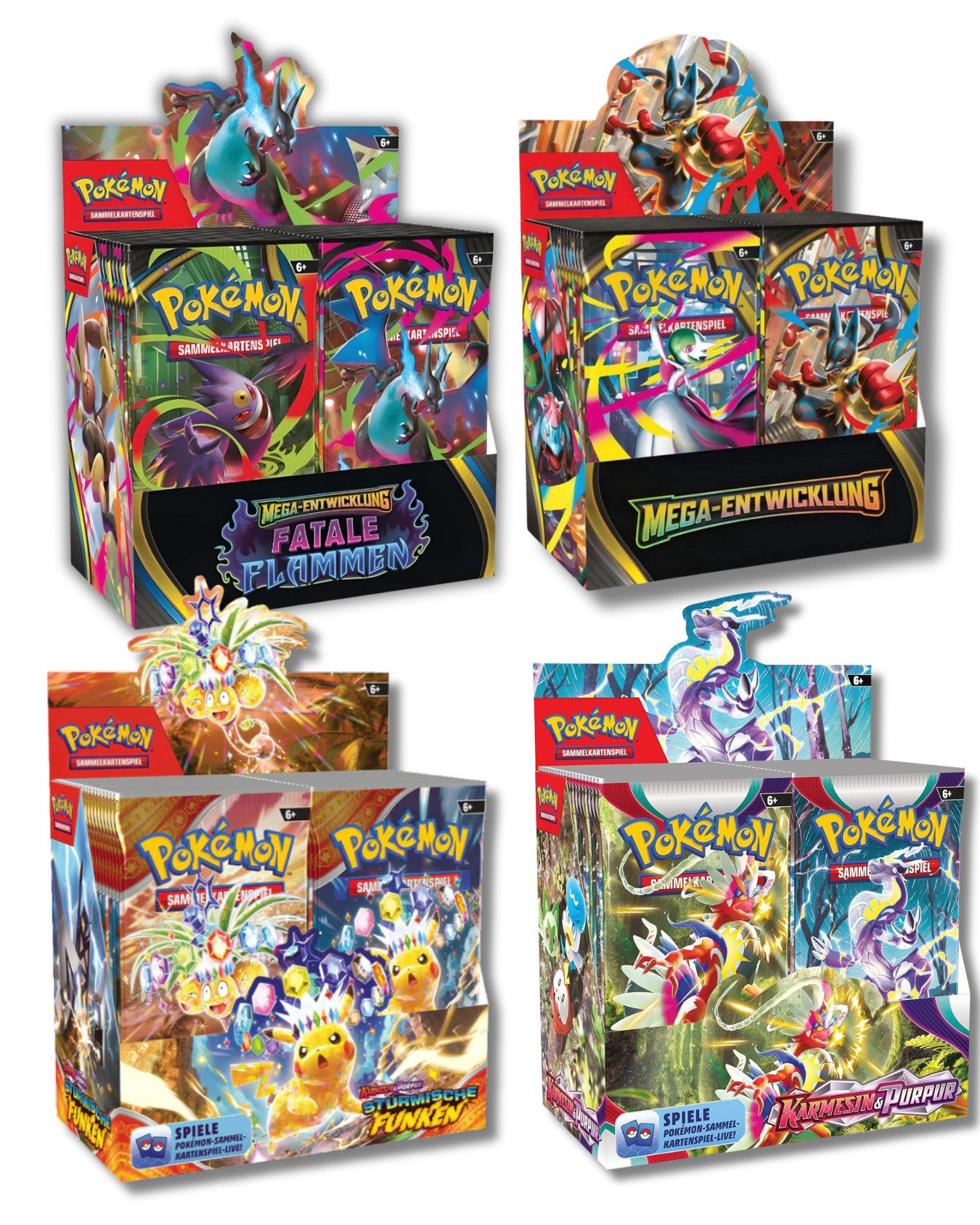 The Pokémon Company Sammelkarte Pokemon Displays DE Orginal Auswahl Fatale Flammen / Karmesin&Purpur, Stürmische Funken oder Mega Entwicklungen OVP