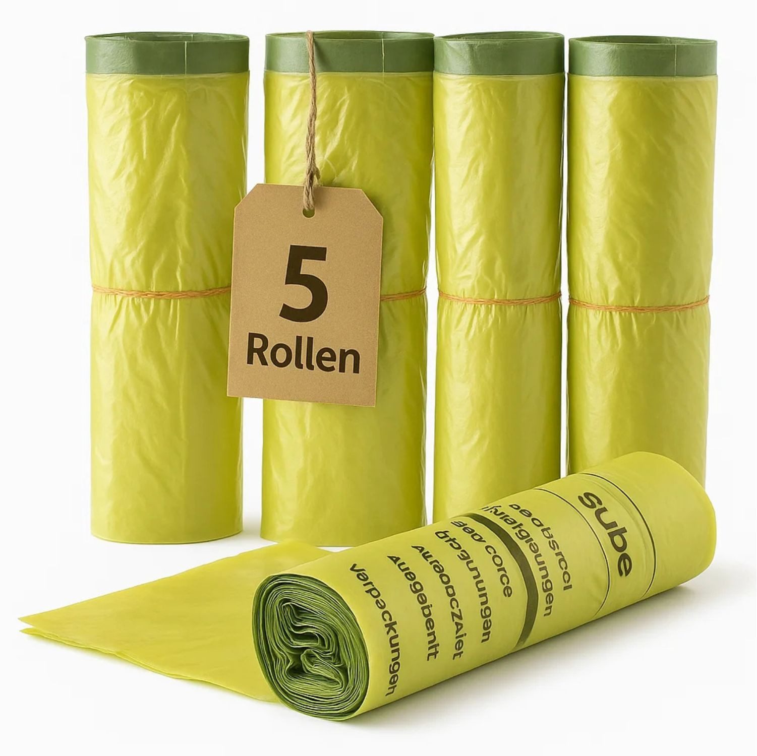 BigDean Müllbeutel 5 Rollen Gelber Sack, Gelbe Säcke mit praktischem Zugband, 90 Liter, Zubehör für Recycling, Reißfest, Mit Zugband, 90L