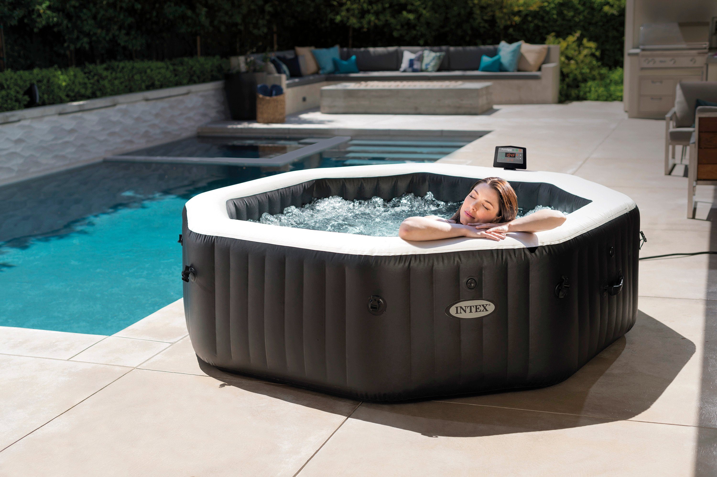 Intex Whirlpool PureSPA "Jet + Bubble Deluxe" octagon, onyx black, (Set), 8-tlg., mit Salzwassersystem, in verschiedenen Größen