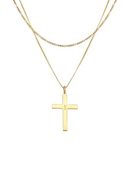 Kuzzoi Kette mit Anhänger Herren Layer Kreuz Religion 925 Silber, Kreuz