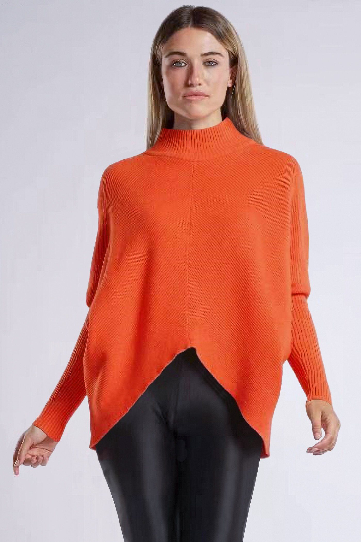 Damen (1-tlg) PEKIVESSA Rippstrick hinten Oversized Fledermausärmel orange länger Pullover Strickpullover