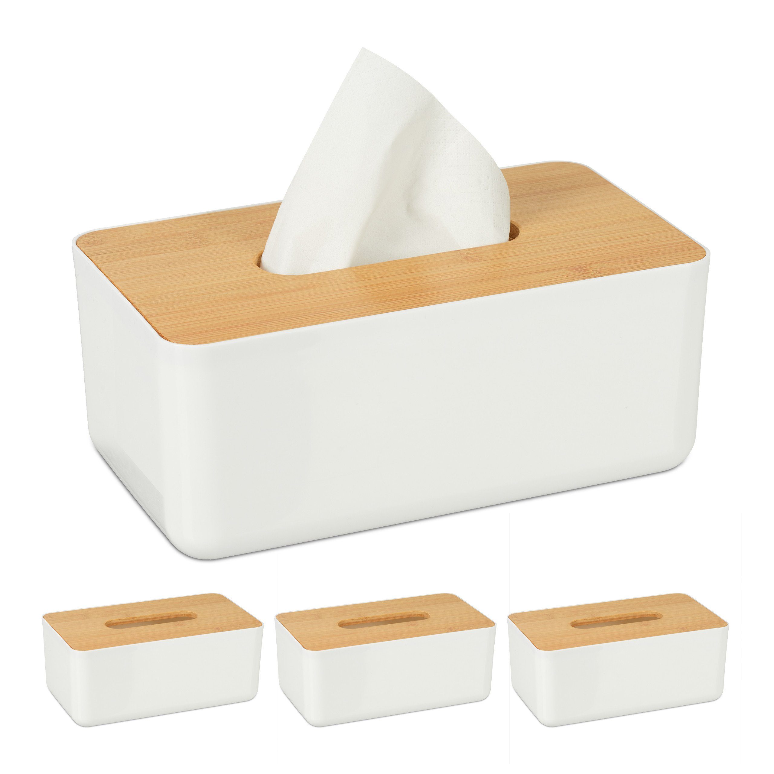 relaxdays Papiertuchbox 4 x Tücherbox mit Bambus-Deckel
