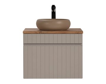 einfachgutemoebel Waschtisch-Set Badezimmer Waschplatz KARATA 60cm, Aufsatzbecken, kaschmir grey, (Badmöbel Set, 1-St., Waschtisch Unterschrank)