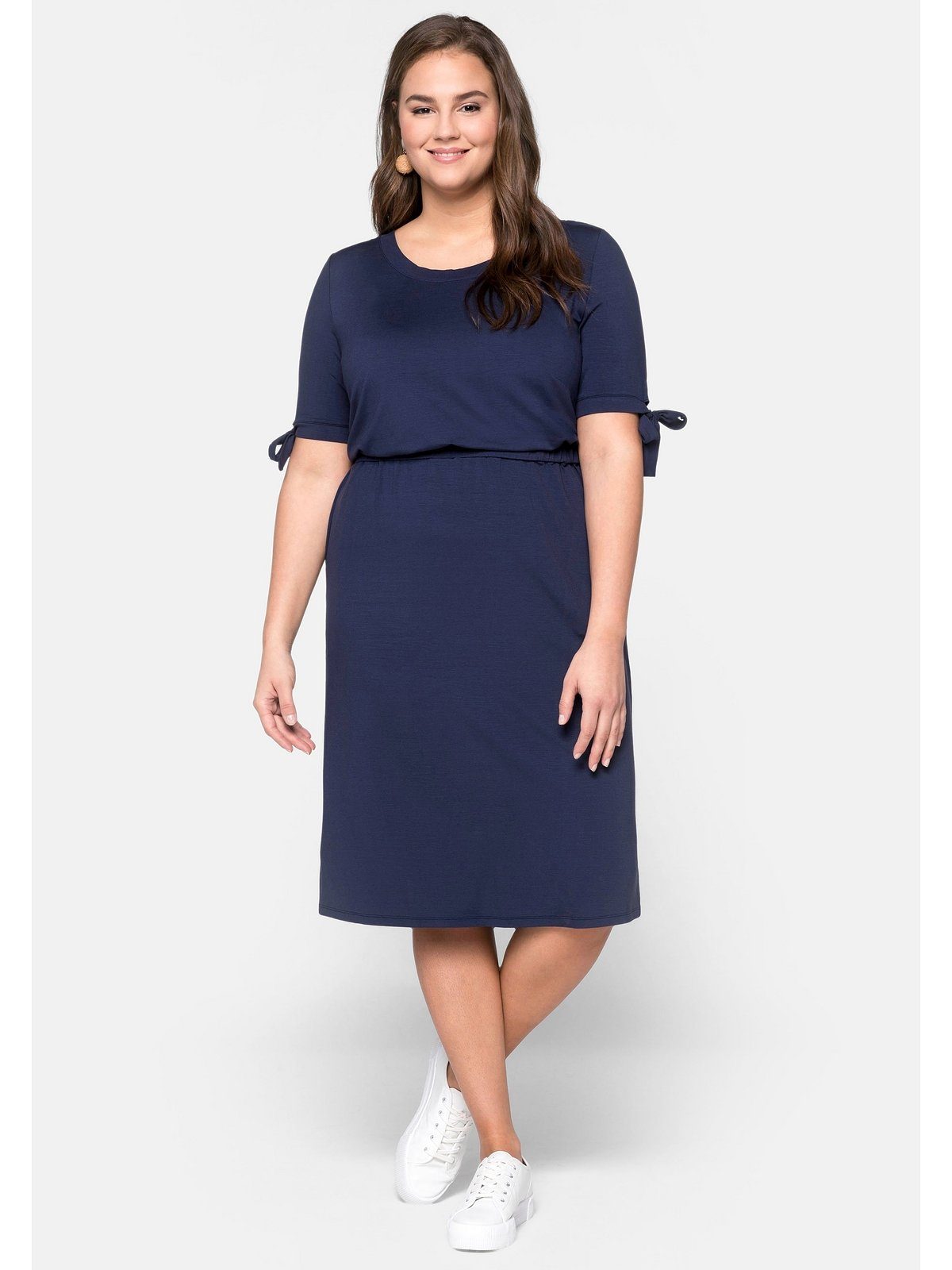 Sheego Shirtkleid »Kleid« mit Tunnelzug, Kurze Ärmel mit Bindebändern  online kaufen | OTTO