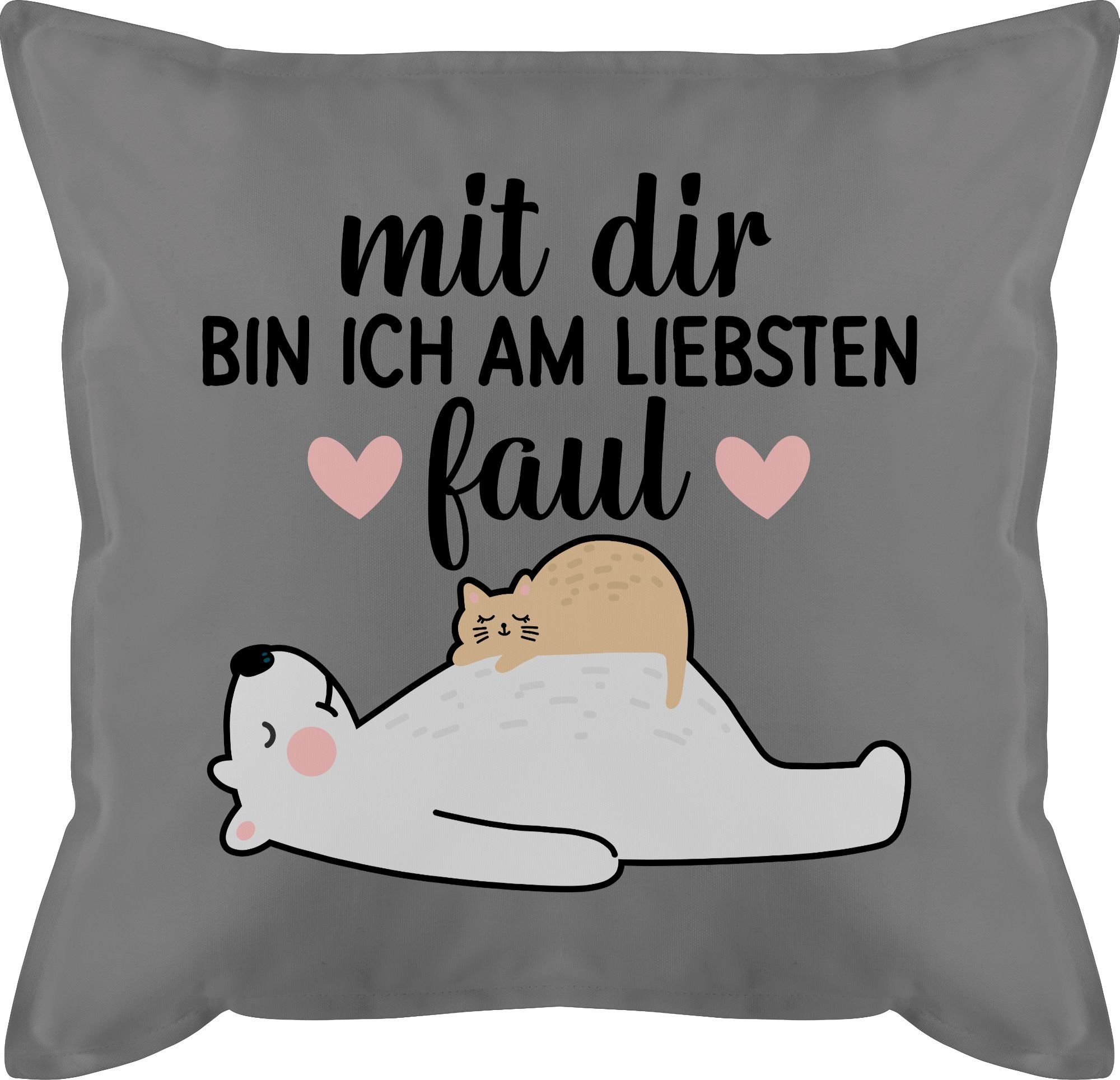 Shirtracer Dekokissen Mit dir bin ich am liebsten faul schwarz DekoKissen mit Spruch
