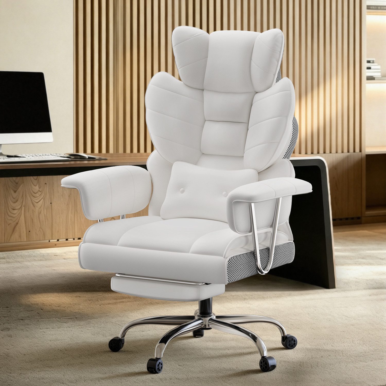 ZAISZE Bürostuhl Ergonomischer Leder Chefsessel mit Fußstütze – Komfort & Stil (Spar-Set), Hochlehner,Kopfstütze & Lordosenstütze,Höhenverstellbar & Drehbar