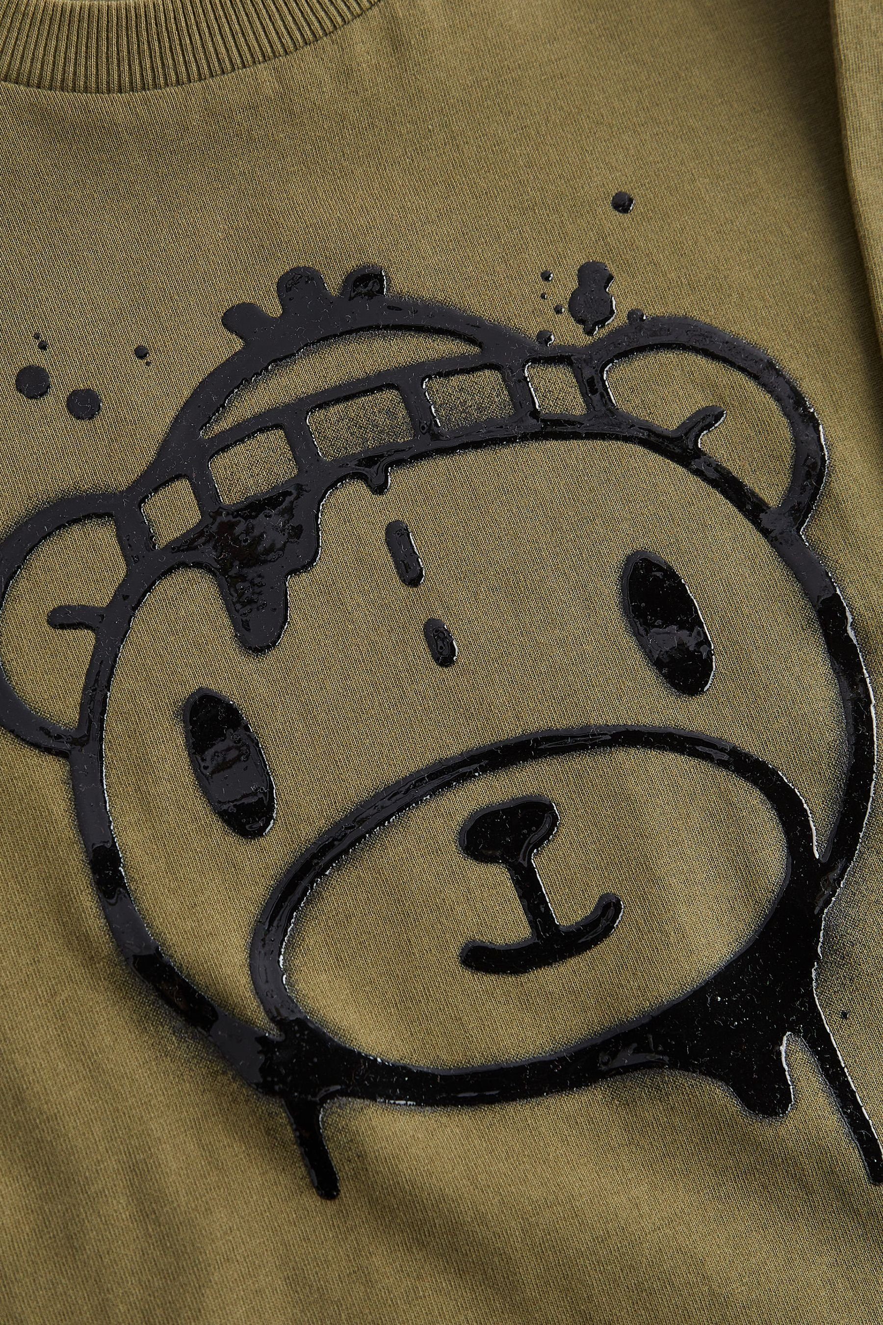 Langarmshirt Khaki Green Langärmeliges mit Bear Next Motiv T-Shirt (1-tlg)