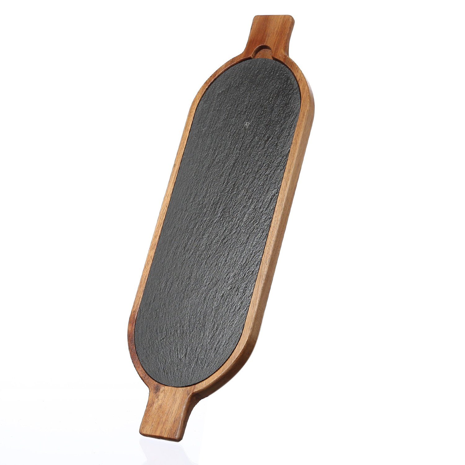 Käseplatte, Holz, ellipse (1-tlg) GAUMENKICK Schieferplatte Servierplatte Akazienholz Servierbrett mit Tablett