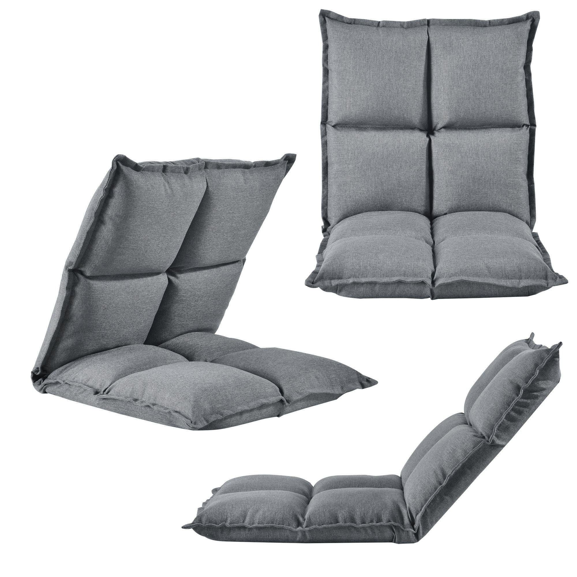 en.casa Bodenkissen, »Deinze« Bodenstuhl Bodensessel 110x55x11cm grau