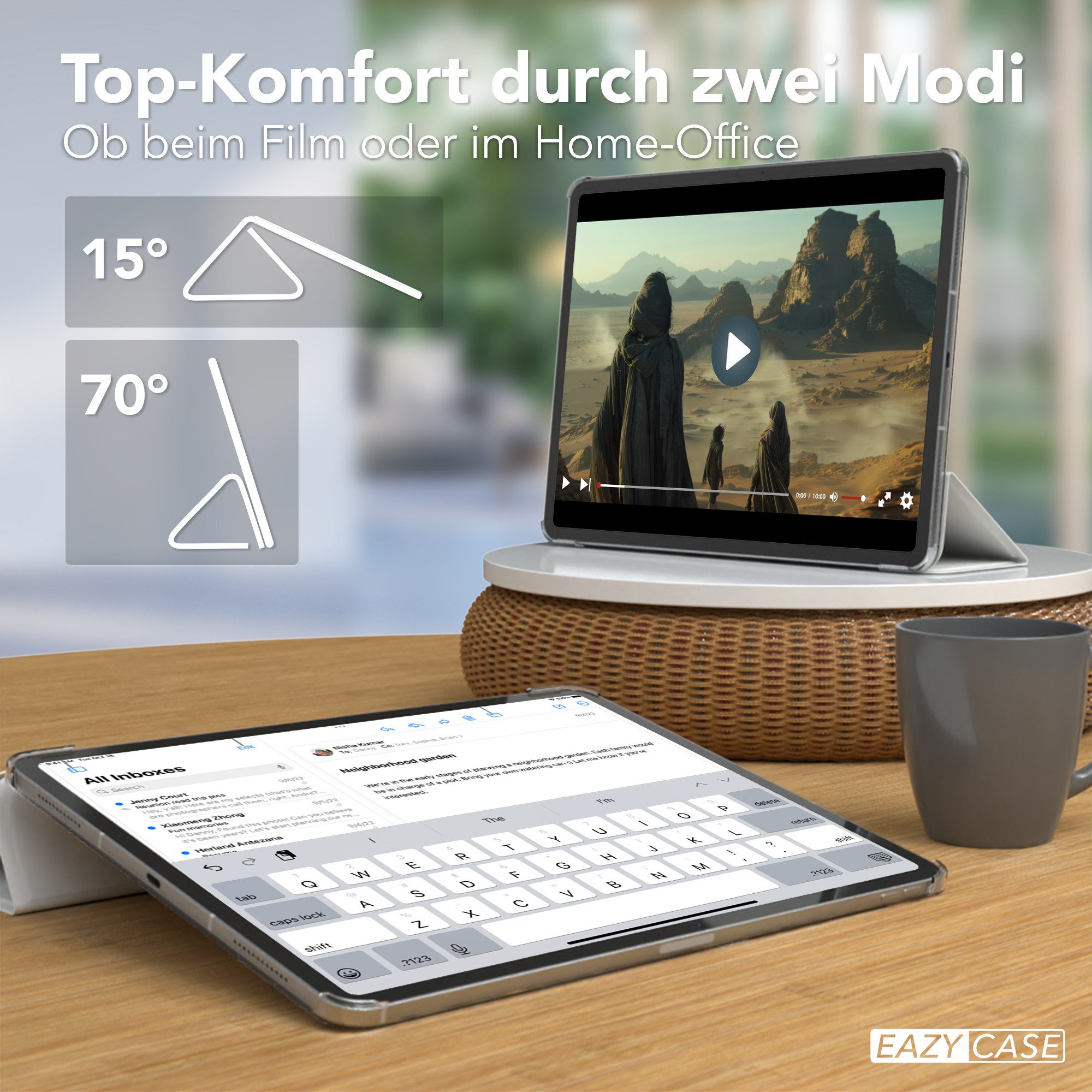 EAZY CASE Tablet-Hülle Smart Case Apple für iPad Air 13 (2024) 13 Zoll, Schutzhülle mit Sleep Wake Up Funktion Smartcase verstellbar Etui Weiß – Bild 5 von 5