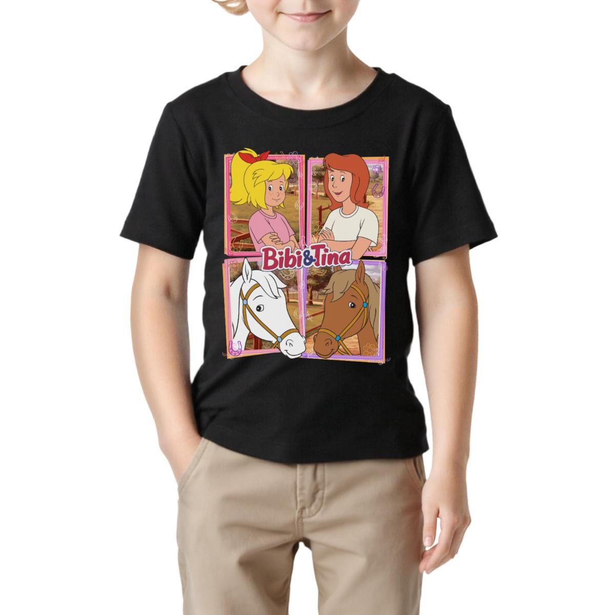 Spreadshirt T-Shirt Bibi Und Tina Mit Amadeus Und Sabrina Porträts Kinder Basic T-Shirt (1-tlg)
