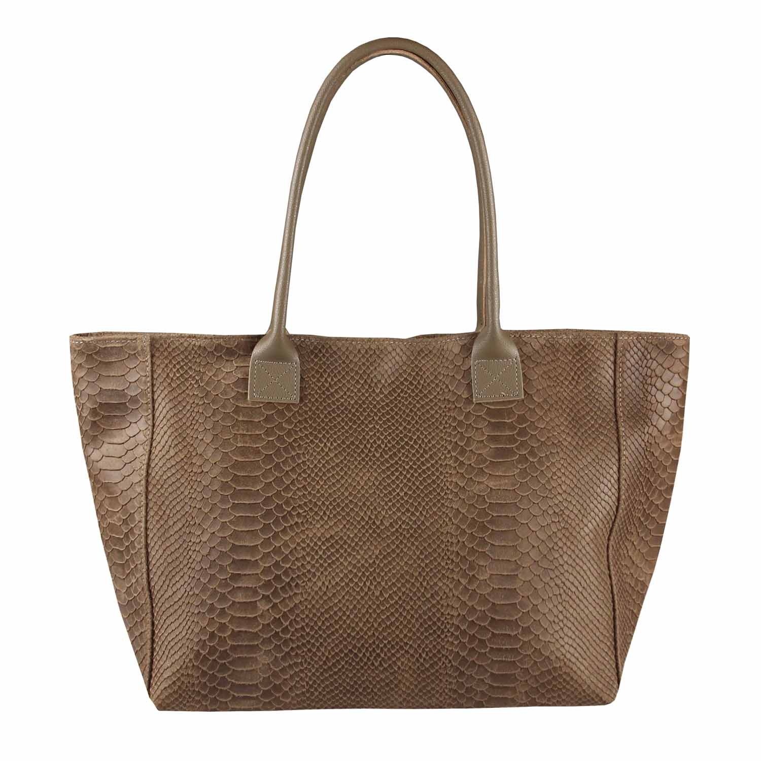 ITALYSHOP24 Shopper Made in Italy Damen Leder Tasche Schlange Prägung Tote Bag Handtasche, Wildleder DIN-A4 Schultertasche Beuteltasche Henkeltasche Ledertasche