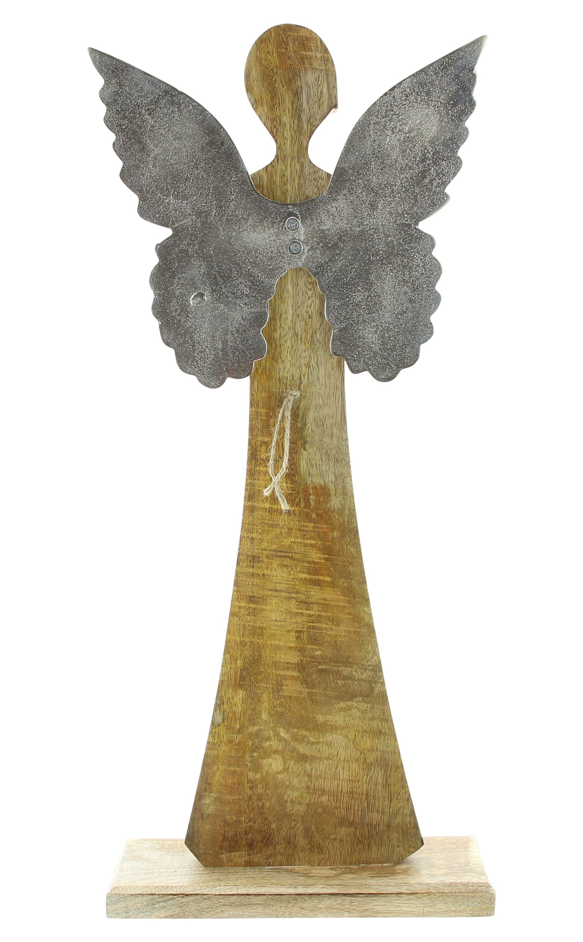 Dekoleidenschaft Engelfigur "Silver Star" aus Mangoholz & Metall 62 cm hoch, große Dekofigur Engel, Weihnachtsdeko aus Holz, Engelsfigur, Weihnachtsfigur, Dekoe – Bild 4 von 5