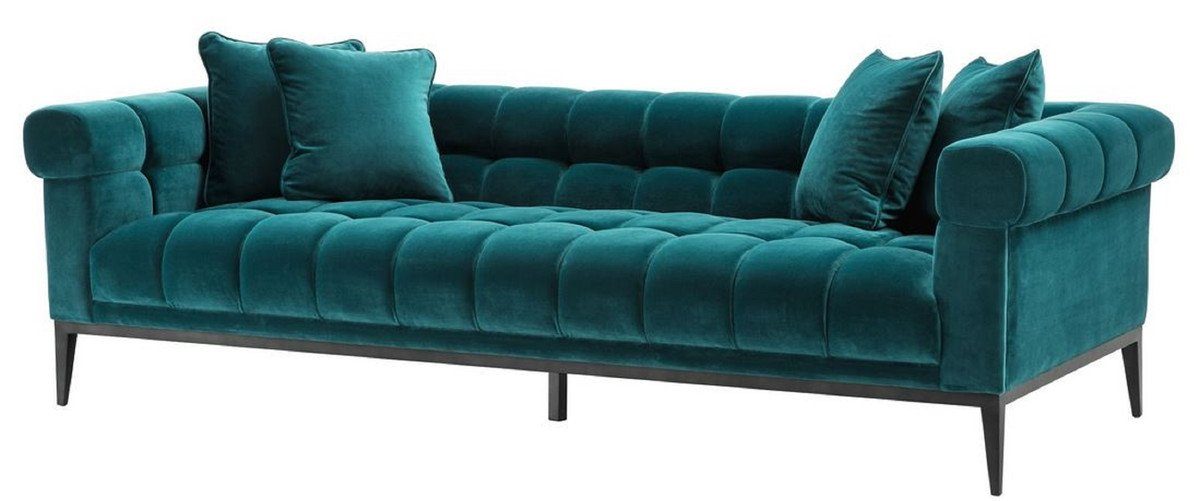 / H. Meergrün Wohnzimmer 98 x Kissen x Luxus - 69 Sofa 240 Wohnzimmer Luxus Möbel Schwarz - cm mit Samt - Padrino Casa Möbel Sofa 4 Sofa