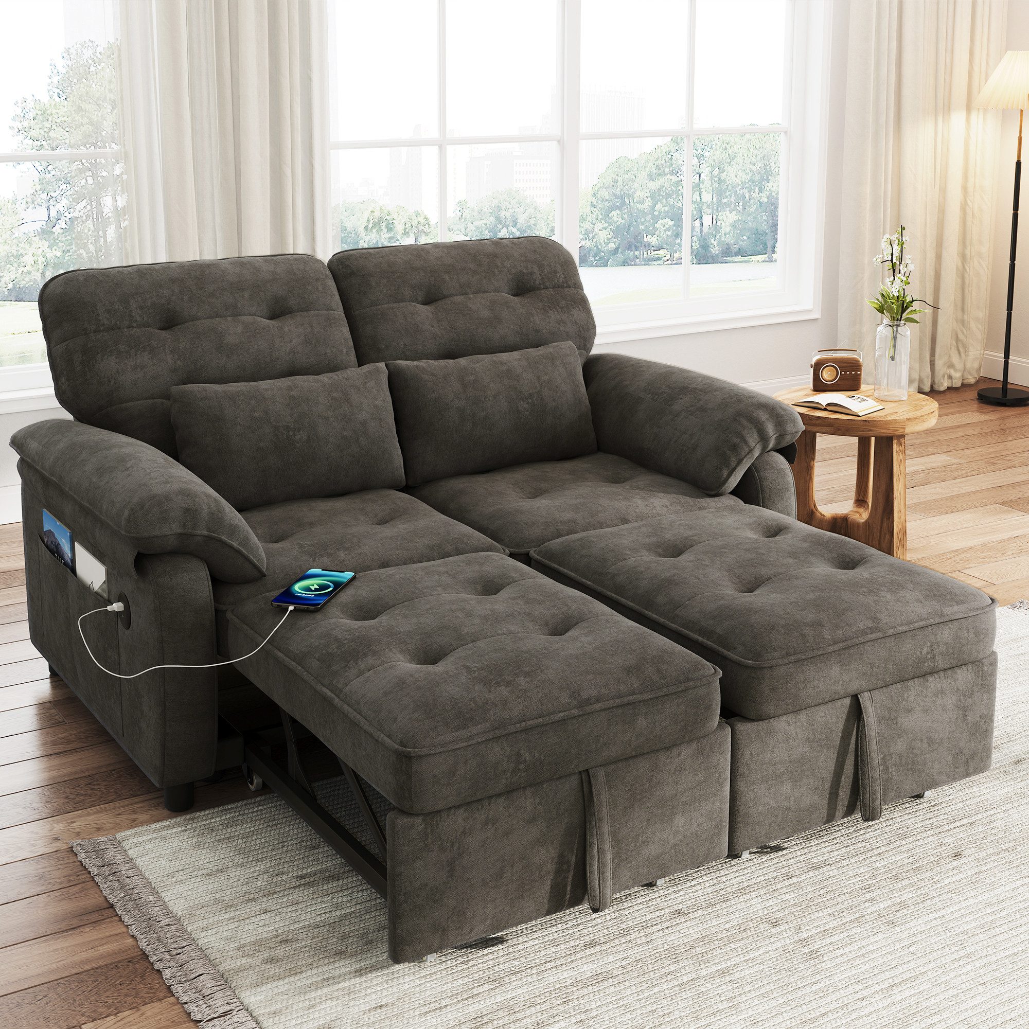 i@home Schlafsofa 3-in-1 Doppelschlafsofa, mit verstellbarer Rückenlehne und Bettfunktion, USB‑Ladeanschluss