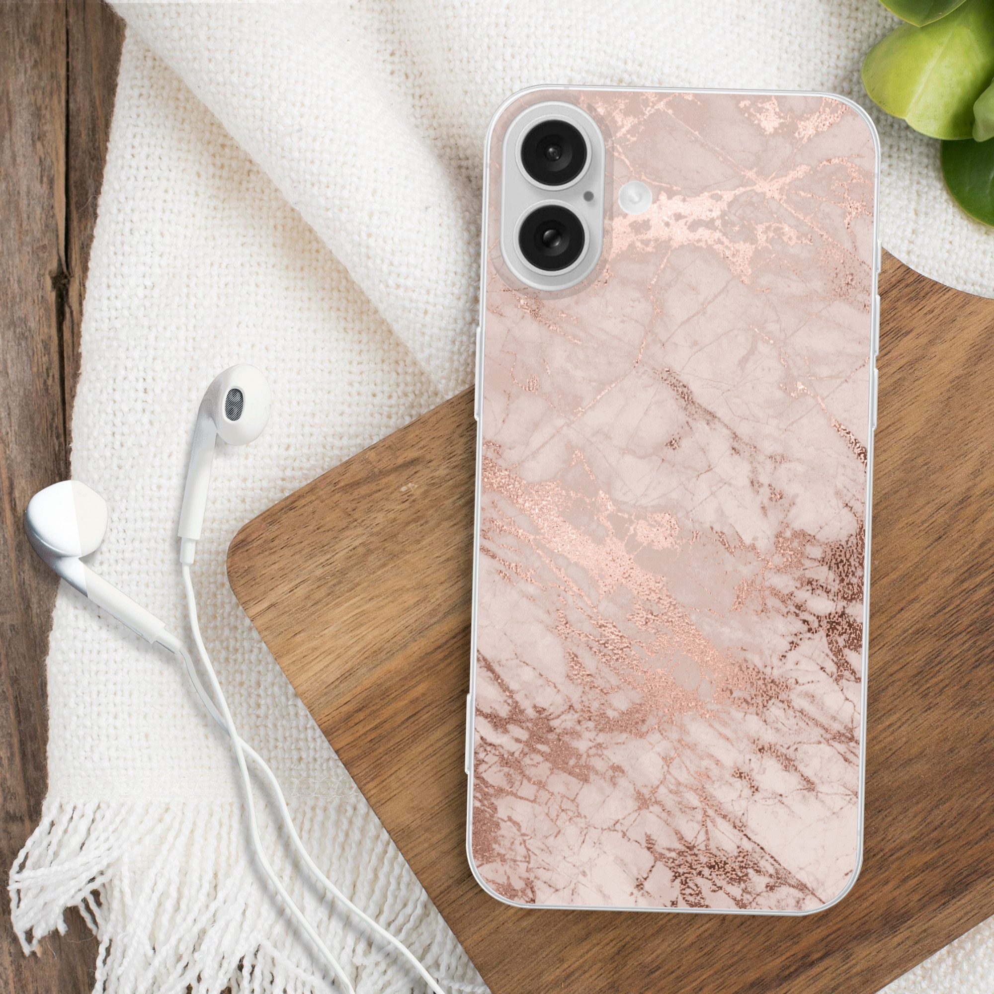 MuchoWow Handyhülle für Apple iPhone 16 Plus Marmor - Rosa - Luxus - Marmoroptik - Glitzer, Smartphone-Bumper, Print, Handy Schutzhülle Dünn