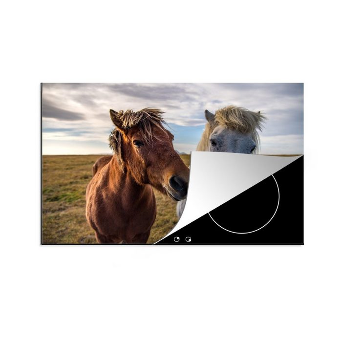 MuchoWow Herdblende-/Abdeckplatte Isländische Ponys auf einer Wiese Vinyl (1 tlg) induktionskochfeld Schutz für die küche Ceranfeldabdeckung