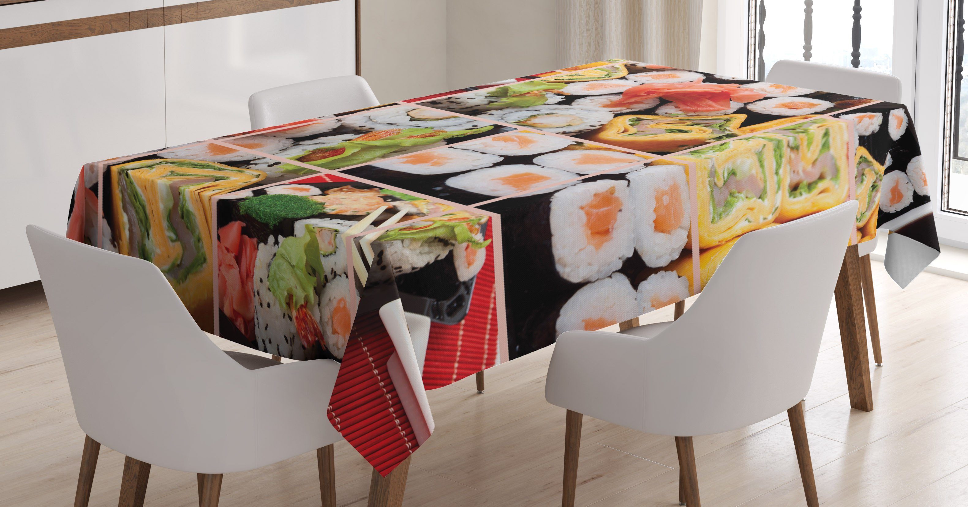 Abakuhaus Tischdecke Farbfest Waschbar Für den Außen Bereich geeignet Klare Farben, japanisch Sushi-Rolle Farbiger